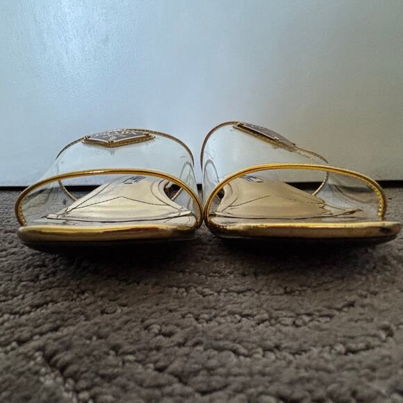Prada Ciabatte Clear PVC Enameled Triangle Logo Flat Sandal Platino Gold Size 37 - Picture 7 of 14